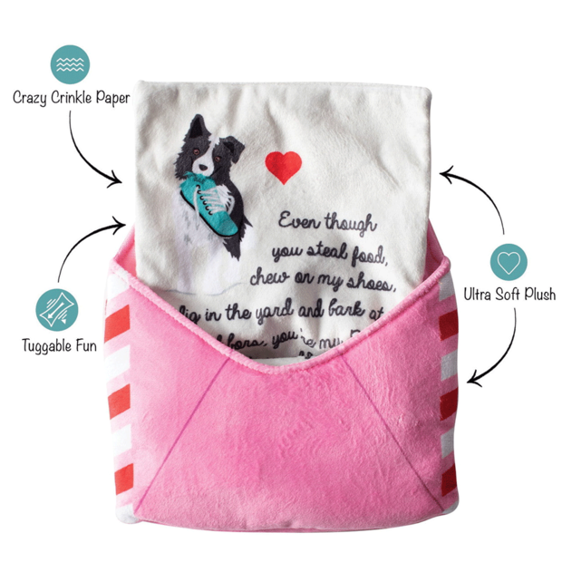 f. FRINGE STUDIO Valentines Day Just Write For Me Plush Squeaker Dog Toy