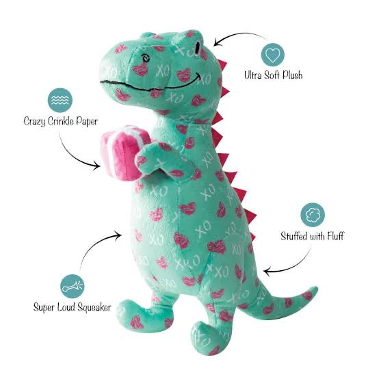 f. Fringe Studio Plush Squeaker Valentine's Day Dog Toy - XO Rex